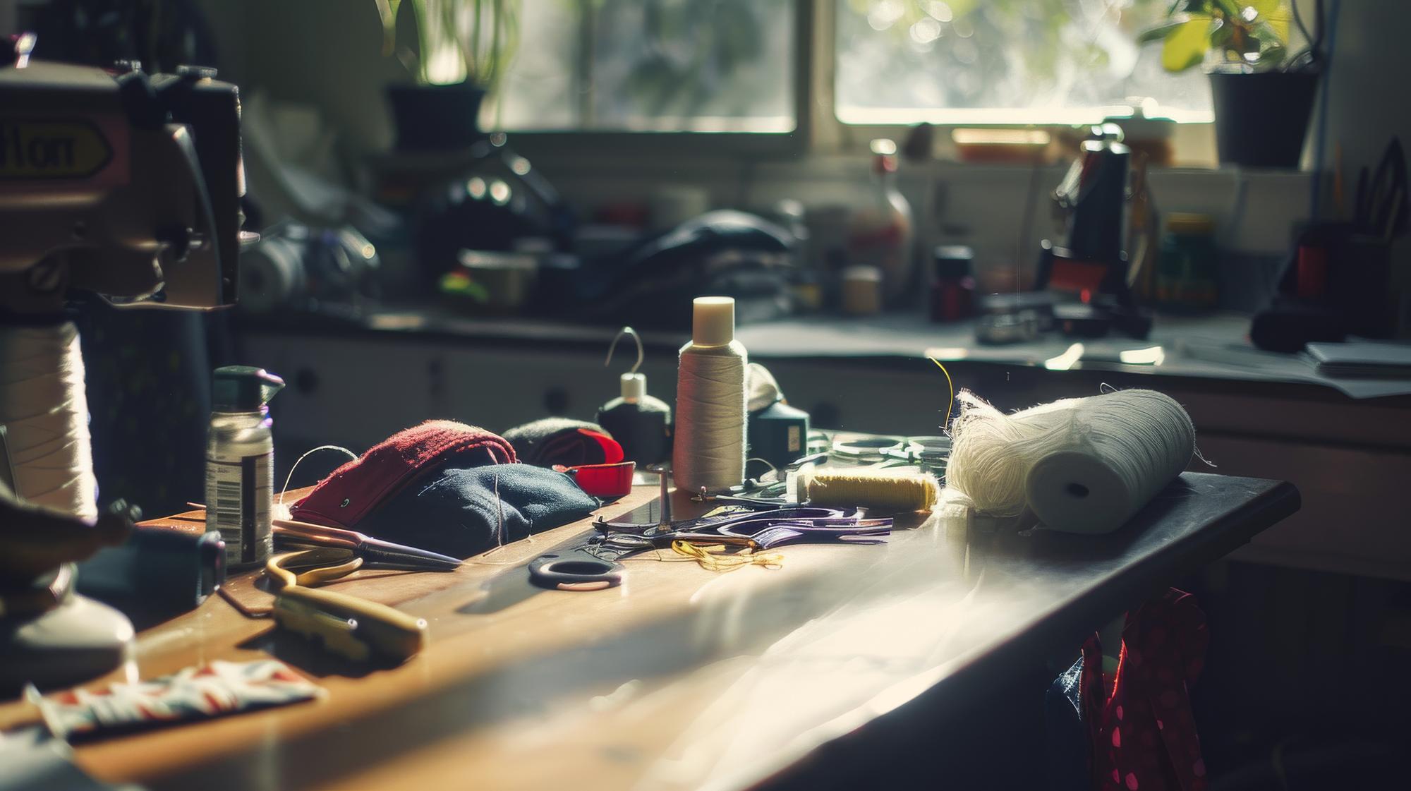 atelier broderie cu materiale și instrumente pe masă